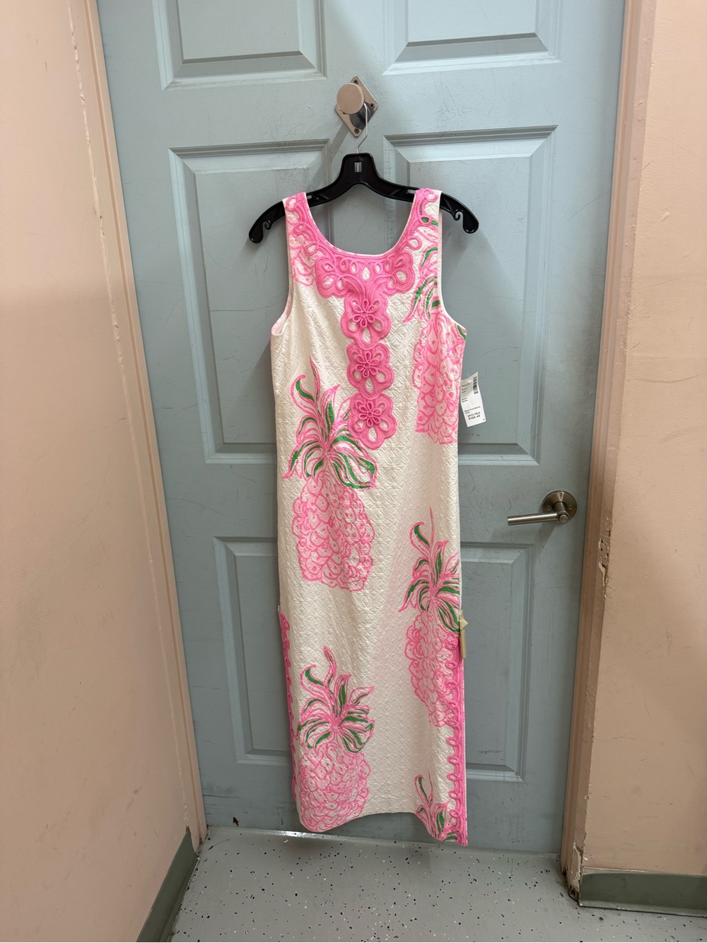 Lilly Pulitzer Marleigh Maxi Shift Dress Size 6 Pink Pineapple Lace Resort - Picture 10 of 14